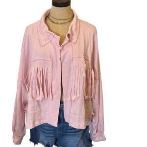 BUCKET LIST Fringe Sweatshirt Jacket Cardigan Women size L Pink Western Boho